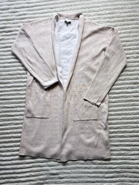 Witchery Beige Knit Open Cardigan Sweater XL Pockets Long Sleeve Women